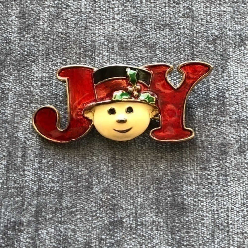 Vintage Snowman Brooch Joy Pin Christmas Jewelry